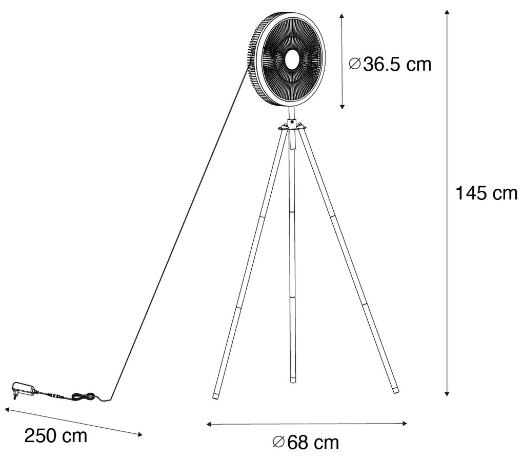 Ventilador de pé tripé preto com LED regulável em 3 níveis - Meric Moderno
