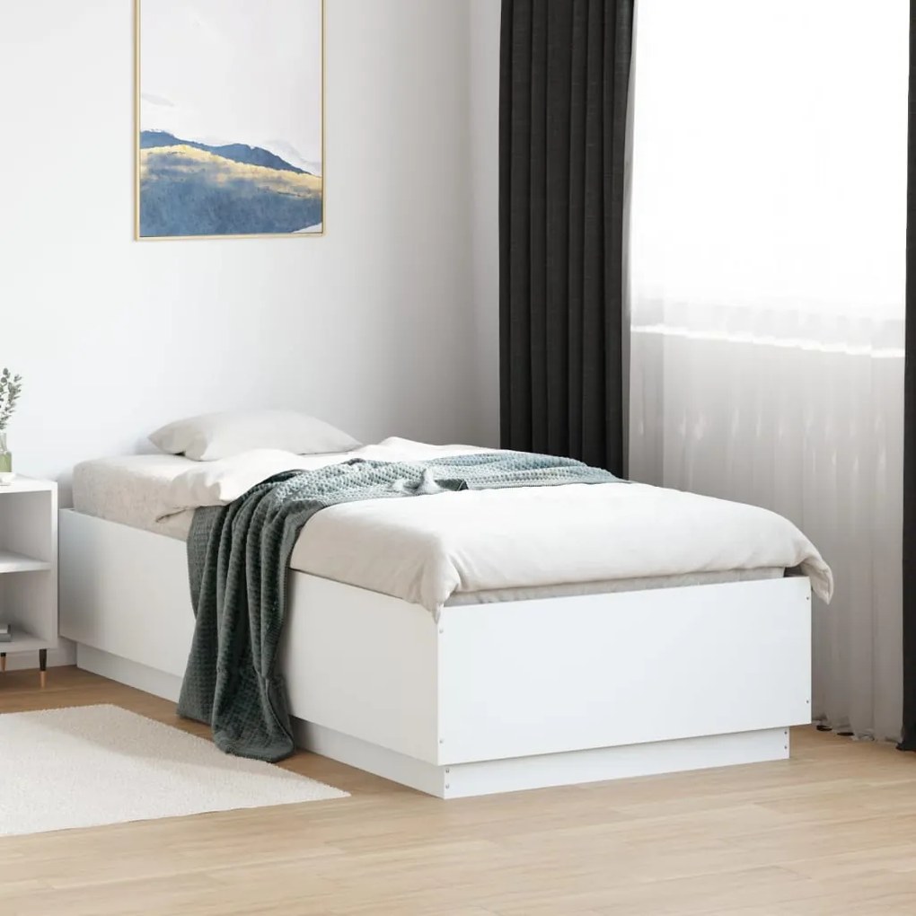 Estrutura cama c/ luzes LED 90x190 cm derivados madeira branco