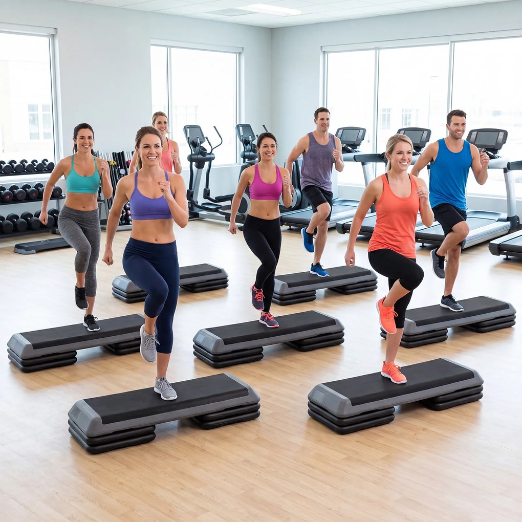 Plataforma Step para Exercícios Aeróbicos, 108,5 x 41 x 11 cm, Altura Ajustável, Cinzento
