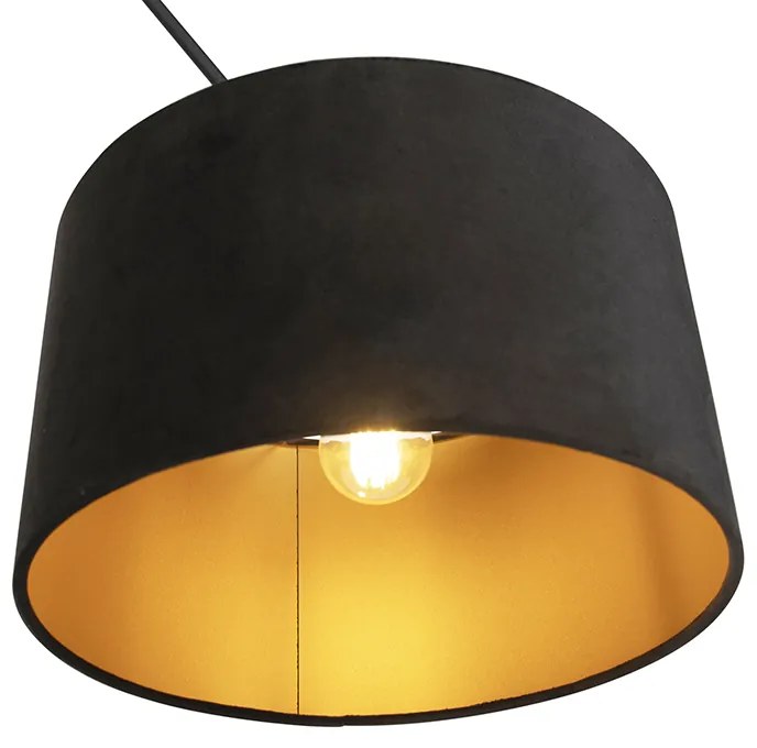 Candeeiro de suspensão preto com cúpula em veludo preto com dourado 35 cm - Blitz Moderno