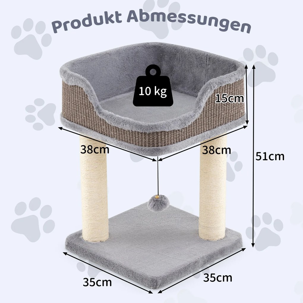 Arranhador para gatos 38 x 38 x 51 cm com assento grande em pelúcia, móveis para gatos, árvore para trepar cinza.
