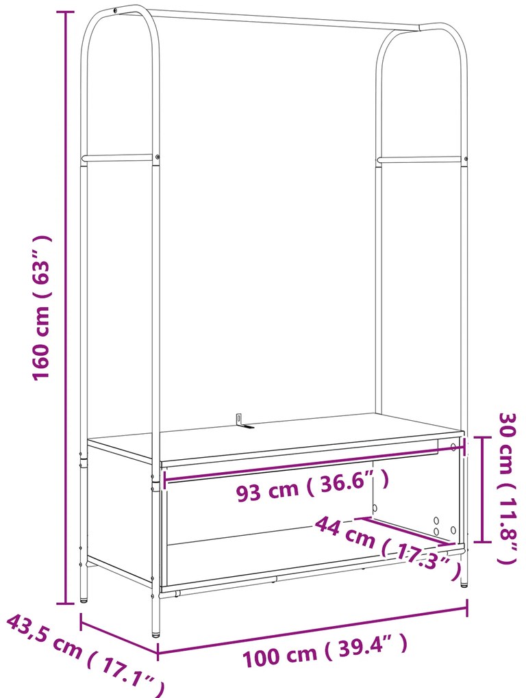 Cabide com Prateleiras Madeira Antiga 100x44x160 cm
