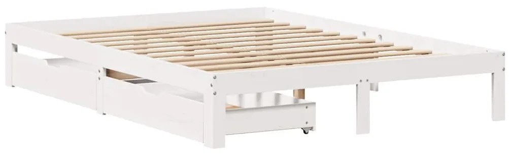 Estrutura de cama c/ gavetas 140x200 cm pinho maciço branco