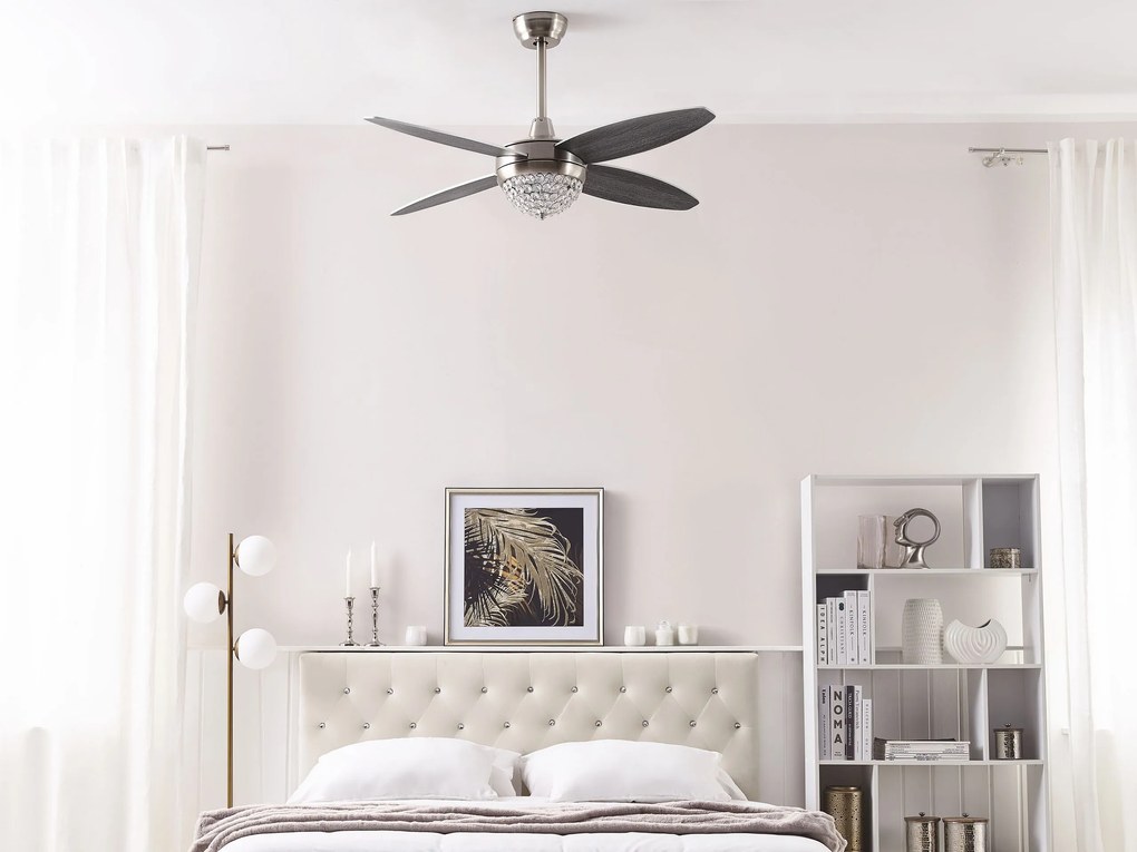 Ventoinha de teto prateada e cinzenta com luz LED ZARQA Beliani