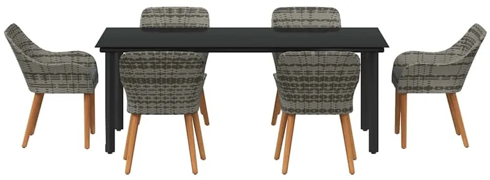 Conjunto de Jantar de Jardim 7 Peças Cinza em Rattan Sintético