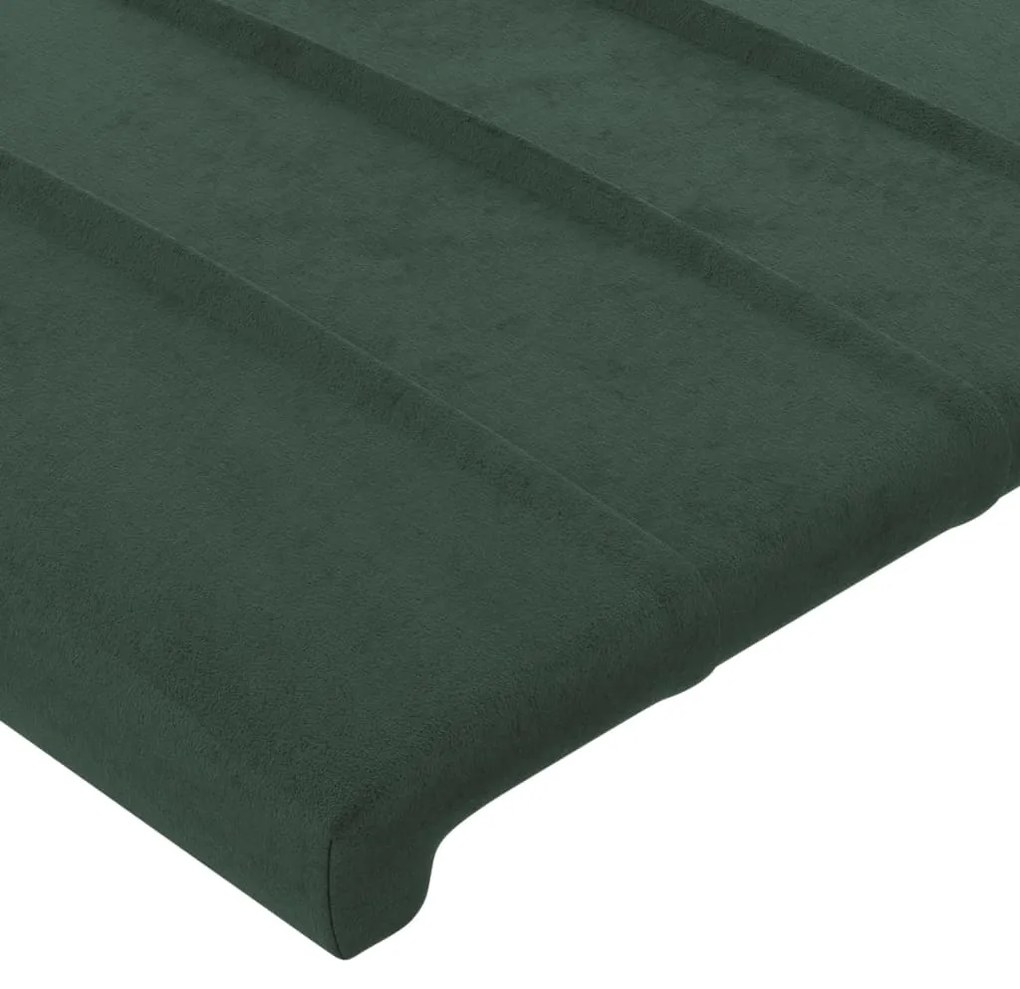Cabeceira de cama c/ LED veludo 144x5x118/128 cm verde-escuro