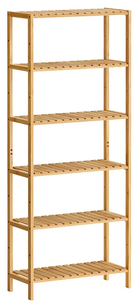 Estante de bambu com 6 prateleiras ajustáveis 26 x 60 x 160,9 cm Bege natural