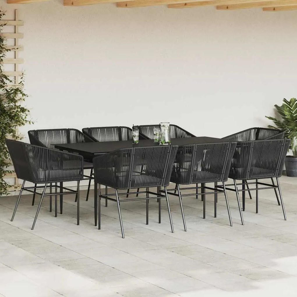 Conjunto de jantar jardim 9 peças almofadas vidro vime PE preto