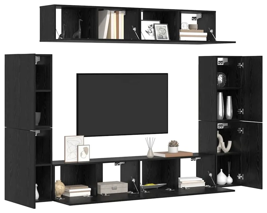 Conjunto de móvel de TV 8 pcs Carvalho Preto 80 x 30 x 30.5 cm