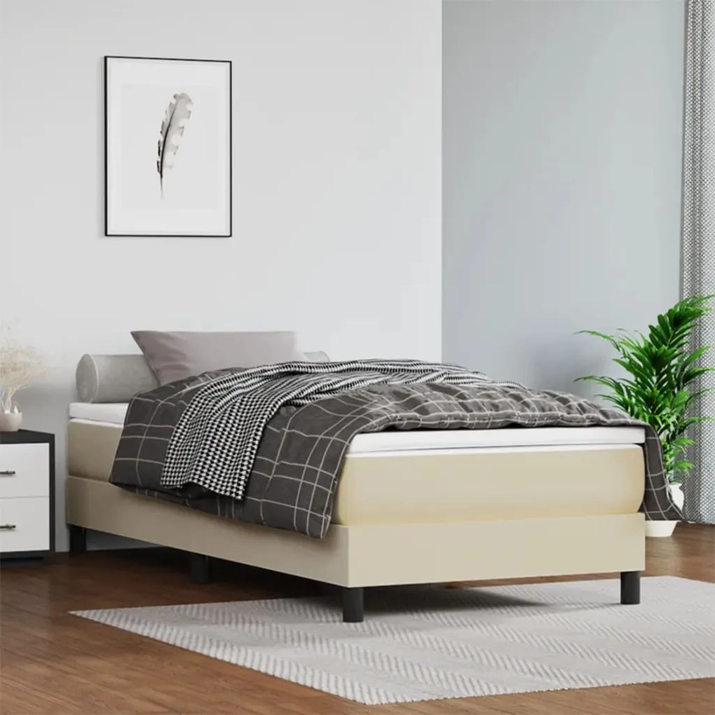 3120678 vidaXL Estrutura cama com molas 90x200 cm couro artificial cor crème