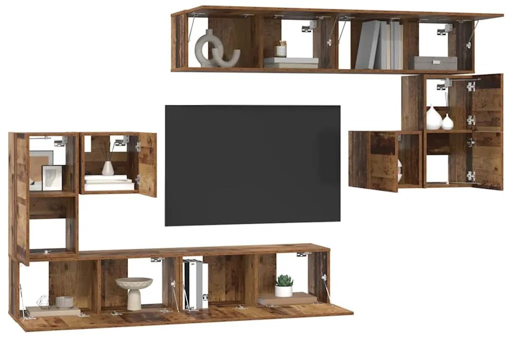 Conjunto de móvel de TV com armazenamento com porta 8 pcs Madeira Anti