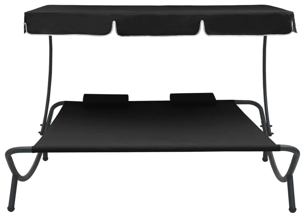 Espreguiçadeira com toldo e almofadas preto