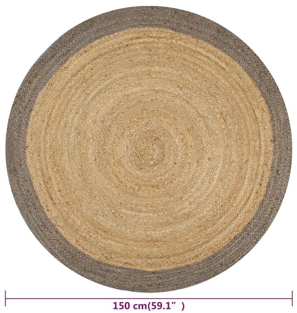 Tapete artesanal em juta com rebordo cinzento 150 cm