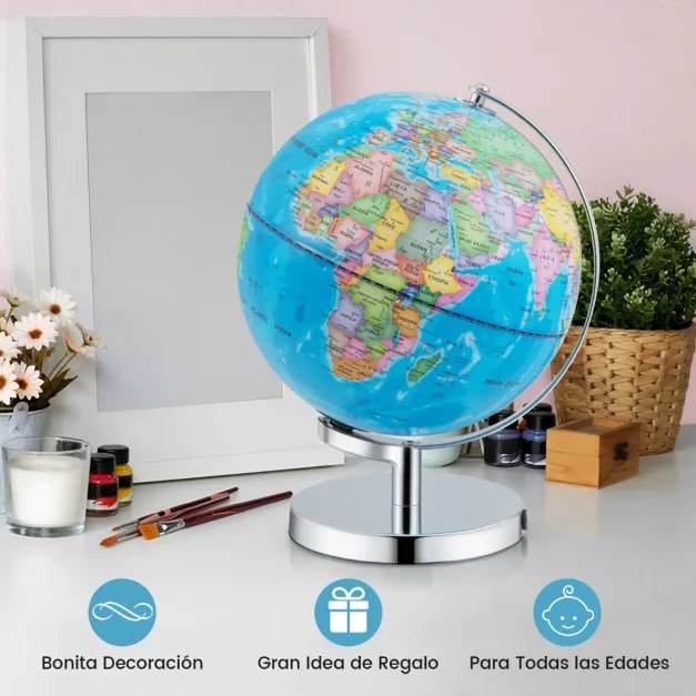 Globo terrestre 3 em 1 iluminado de 23 cm com 88 constelações, suporte metálico e mapa inglês para casa, escola e escritório Azul
