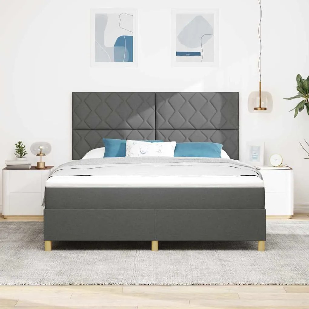 Cama com Molas com Colchão &amp; LED Cinza Escuro 180x200 cm Tecido