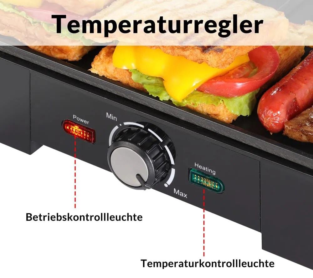Grelhador de contacto de 1600 W, 29 x 24,5 x 11 cm Preto + Prateado