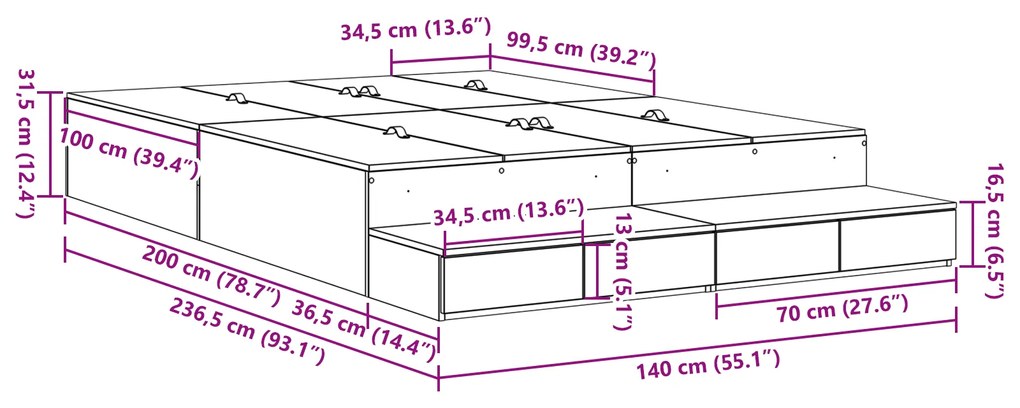 Estrado de Cama com Armazenamento Branco 140x200 cm