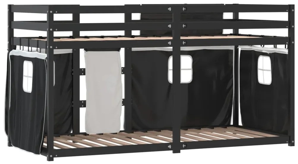 Beliche com cortinas 90x200 cm pinho maciço branco e preto