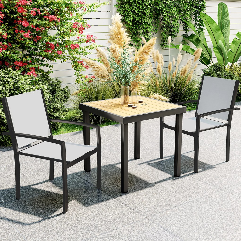 Conjunto de 2 cadeiras de jardim empilháveis para exterior com braços (MESA NÃO INCLUIDA), estrutura em aço 60 x 65 x 85 cm cinza claro