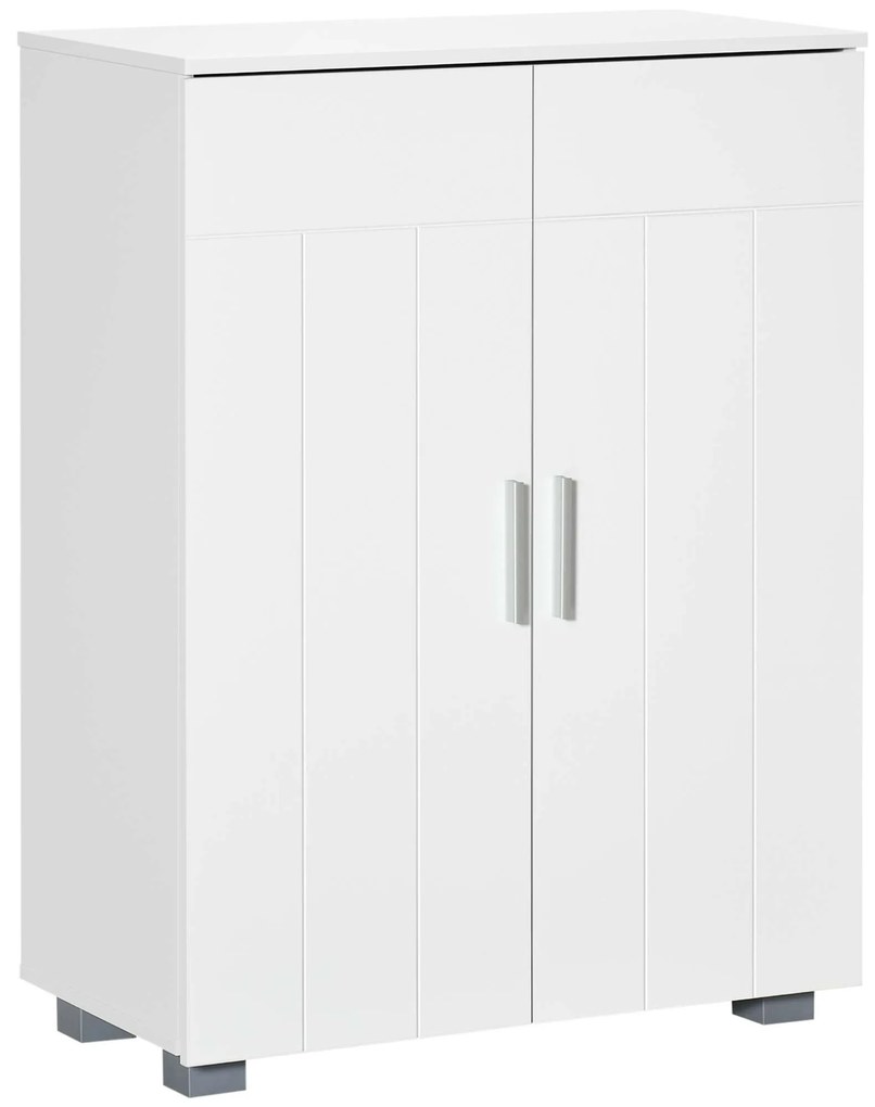 kleankin Armário de Casa de Banho com 2 Portas e 2 Prateleiras Ajustáveis em 7 Níveis Móvel Auxiliar 60x30x80cm Branco