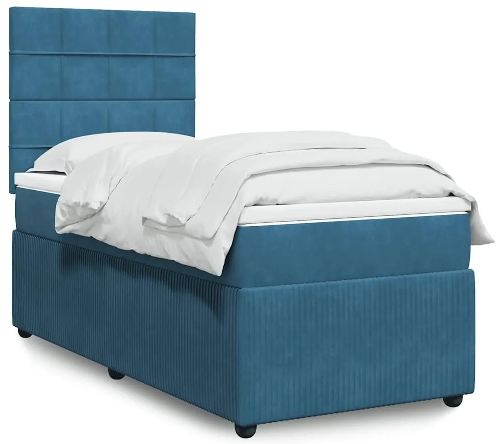 Cama com molas/colchão 80x200 cm veludo azul-escuro