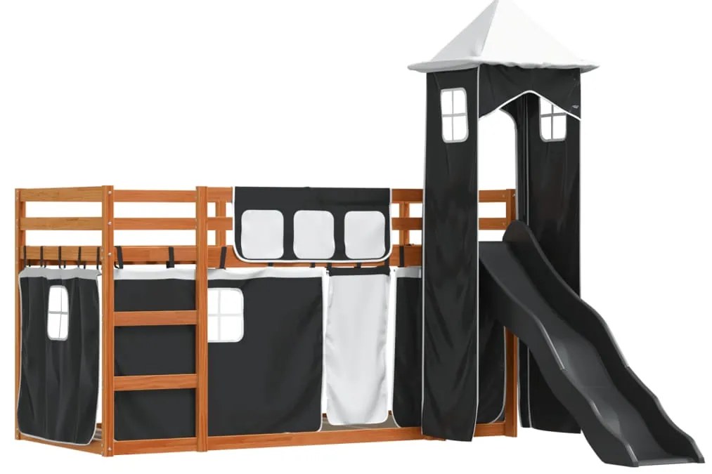 Beliche com escorrega e cortinas 90x190 cm branco e preto