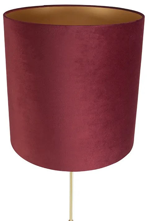 Candeeiro de pé dourado/latão com abajur de veludo vermelho 40/40 cm - Parte Clássico / Antigo