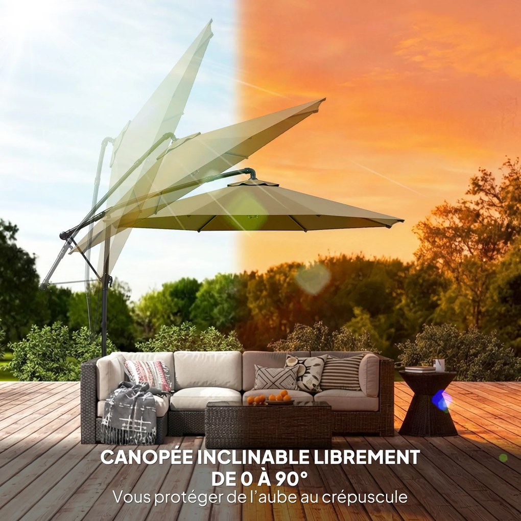Guarda-sol redondo com haste lateral de 3 m, guarda-sol de jardim inclinável com capa de proteção, poliéster com proteção UV UPF50+, cor cáqui