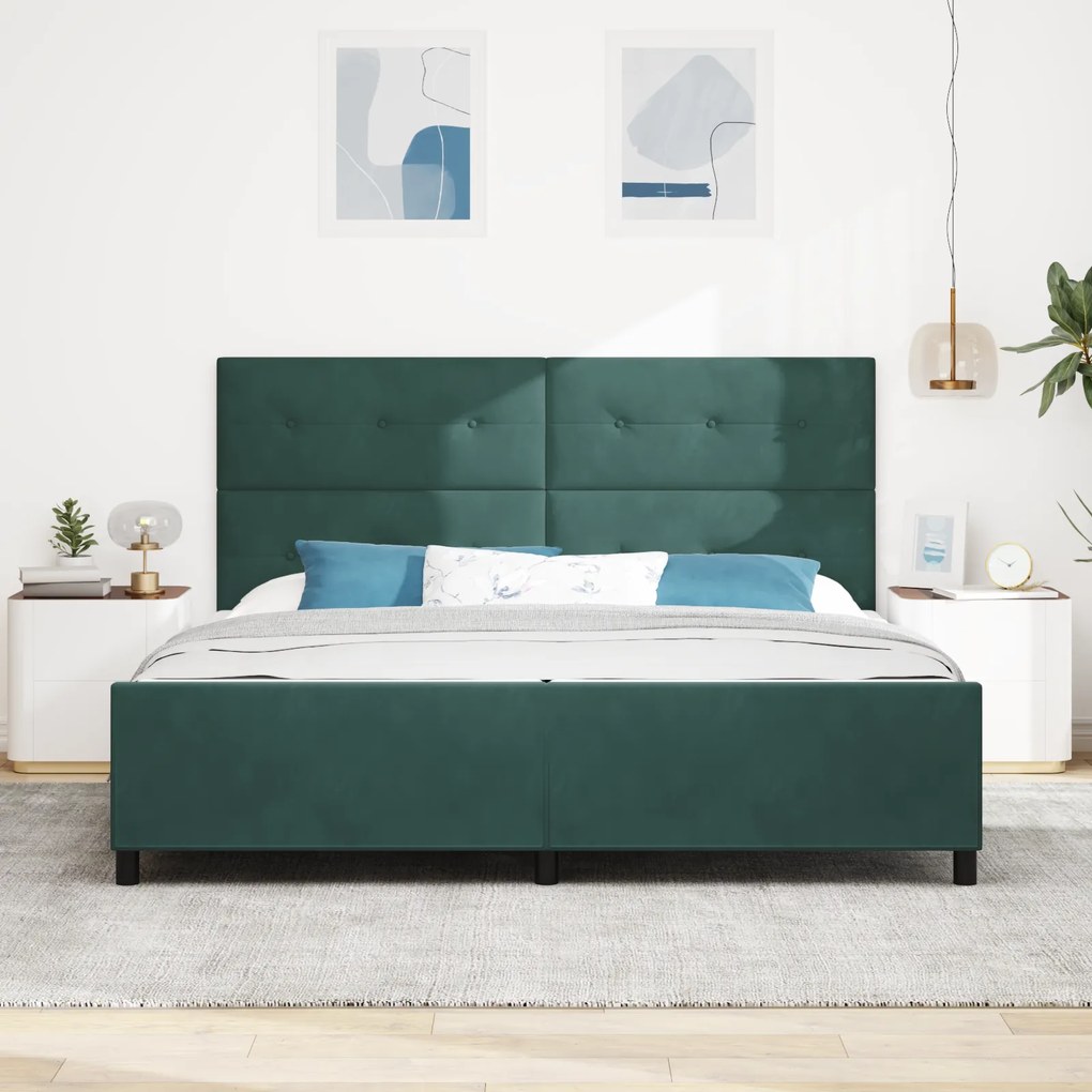 Estrutura de Cama vidaXL Verde Escuro 200x200 cm Veludo