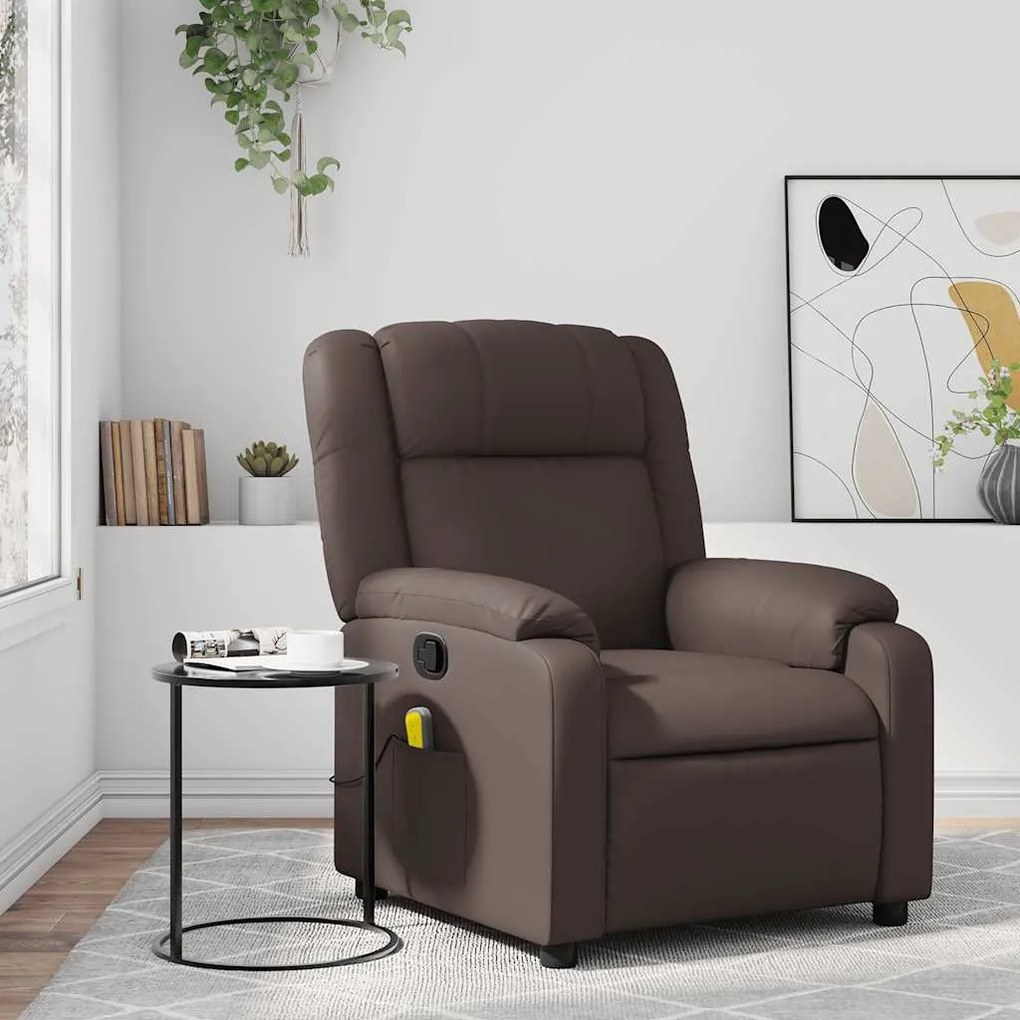 Poltrona de massagens reclinável couro artificial castanho