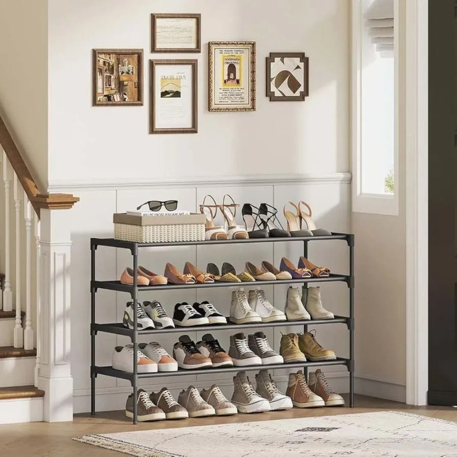 Sapateira, Estante para sapatos com 4 níveis, que poupa espaço 29,7 x 91,8 x 70,5 cm (P x L x A), para o corredor e a entrada Preto
