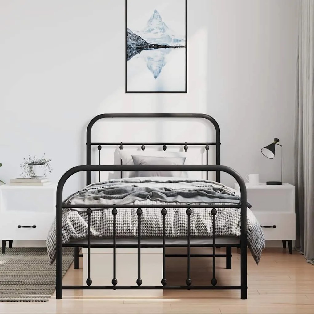 Estrutura de cama com cabeceira e pés 100x200 cm metal preto