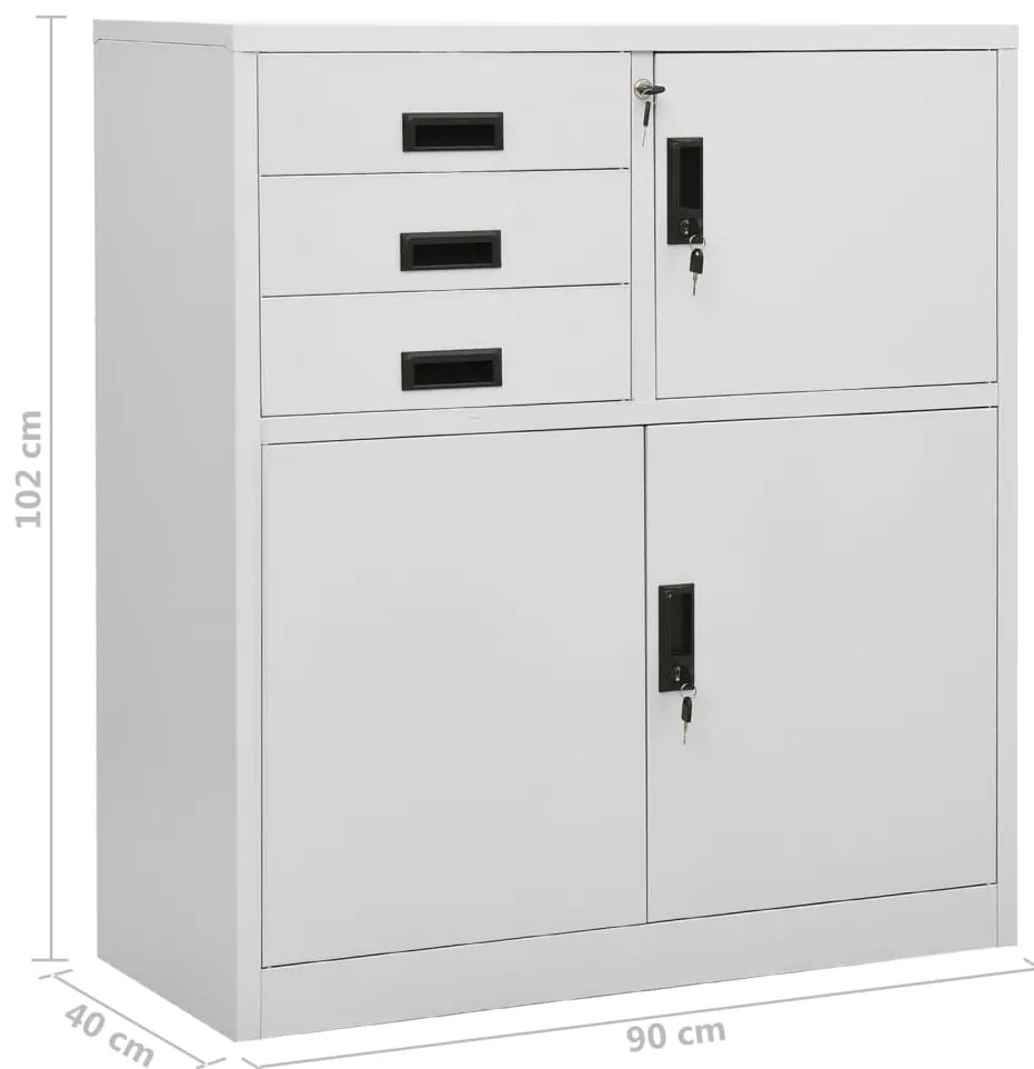 Armário de escritório 90x40x102 cm aço cinzento-claro