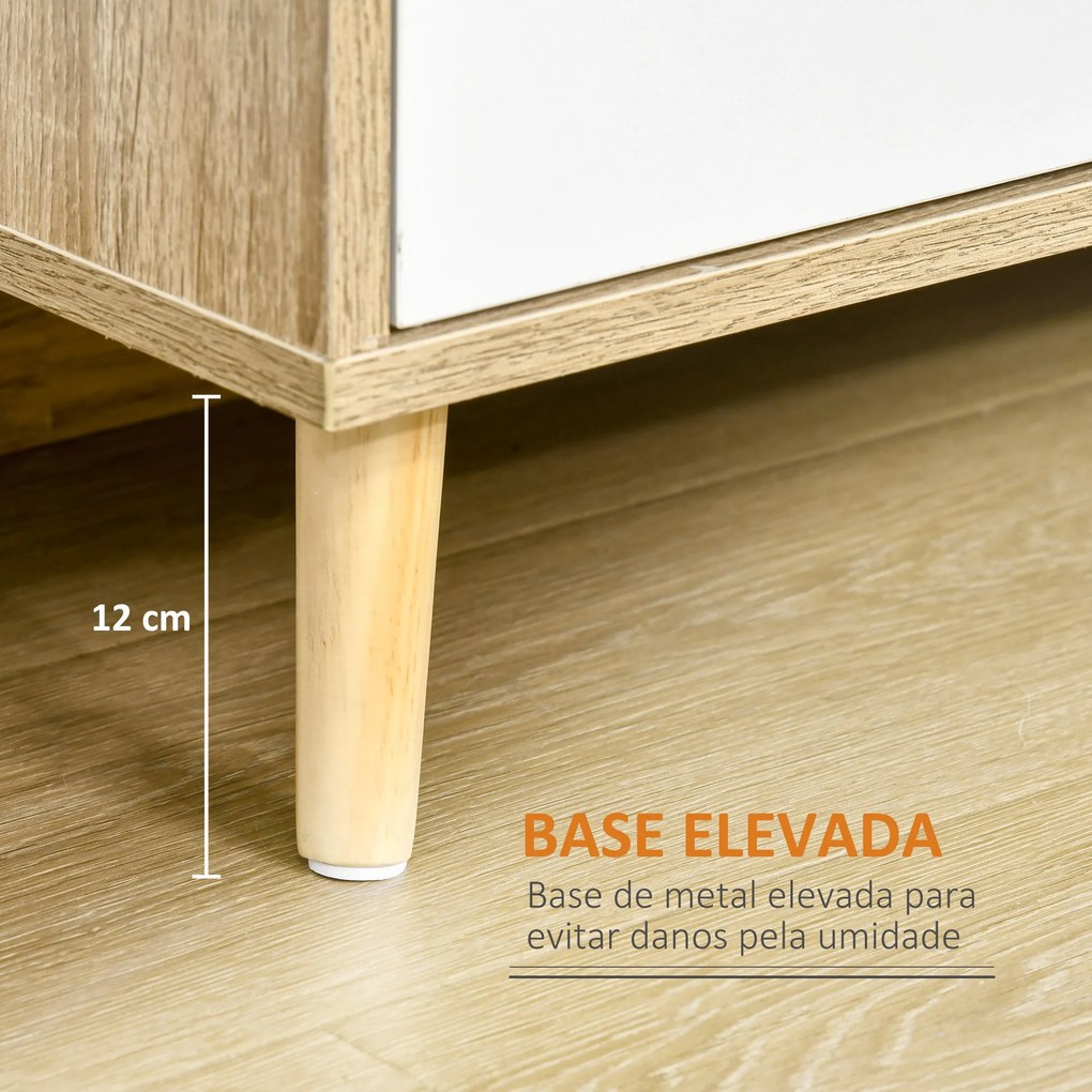 HOMCOM Aparador de Sala de Estar com 2 Portas 2 Gavetas e 2 Prateleiras Abertas Móvel Auxiliar de Armazenamento para Cozinha Entrada 100x30x85cm Branco e Natural