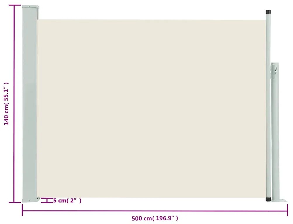Toldo lateral retrátil para pátio 140x500 cm creme