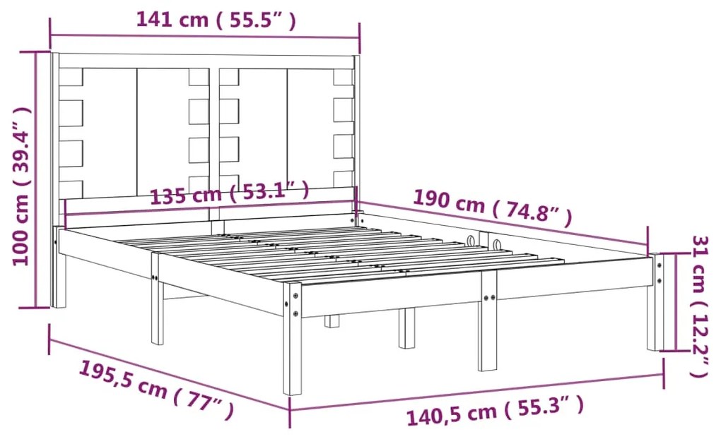 Estrutura de cama casal 135x190 cm madeira maciça branco