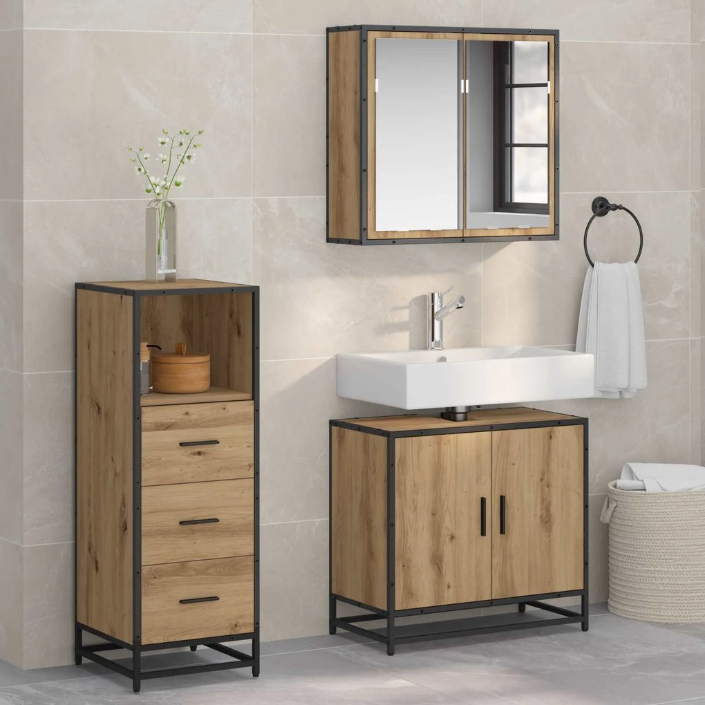 vidaXL Conjunto de Móveis para Banheiro 3 pcs Carvalho Artesanal