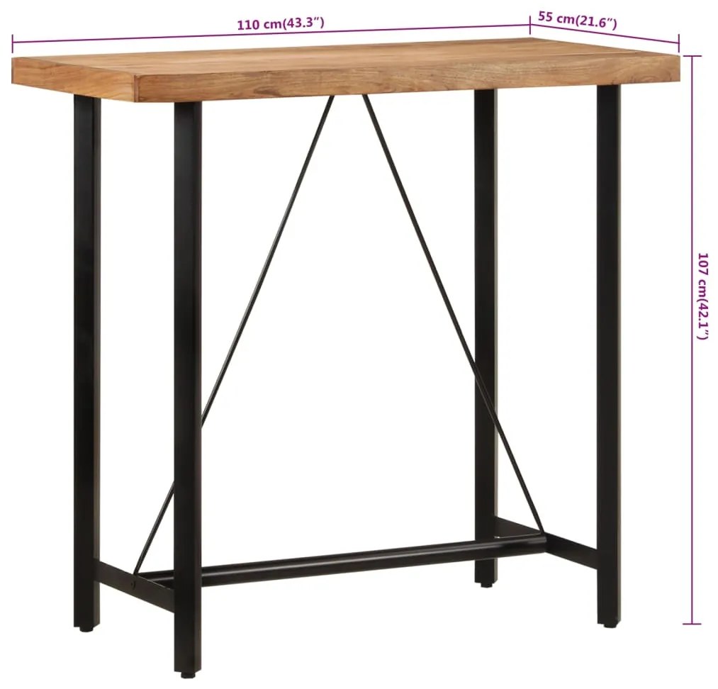 Mesa de bar 110x55x107 cm madeira de acácia maciça e ferro