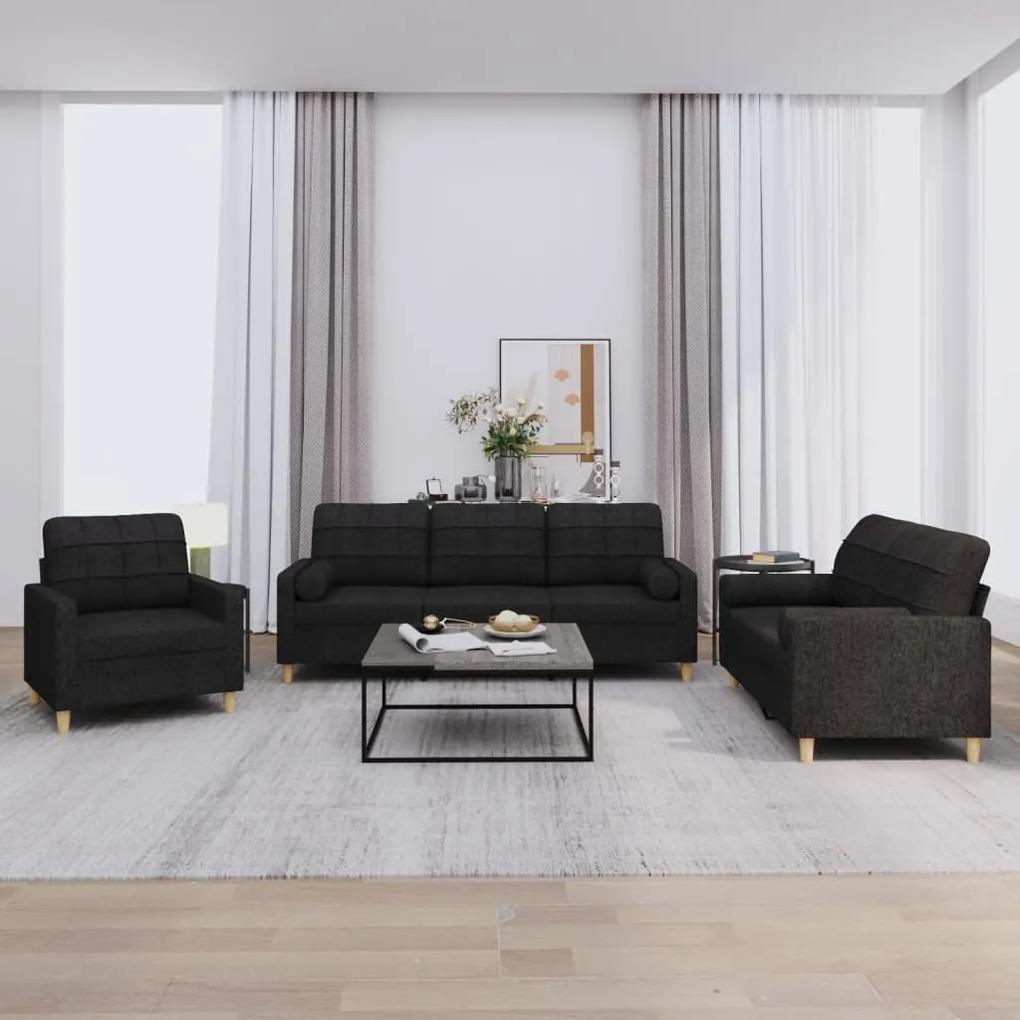 3201262 vidaXL 3 pcs conjunto de sofás com almofadas tecido preto