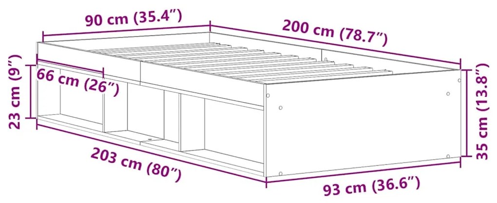 Estrutura de cama 90x200 cm preto