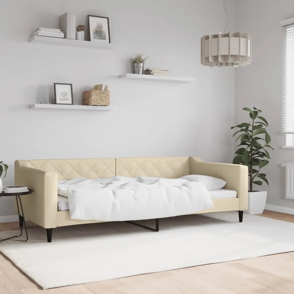 354165 vidaXL Sofá-cama 90x200 cm tecido cor creme