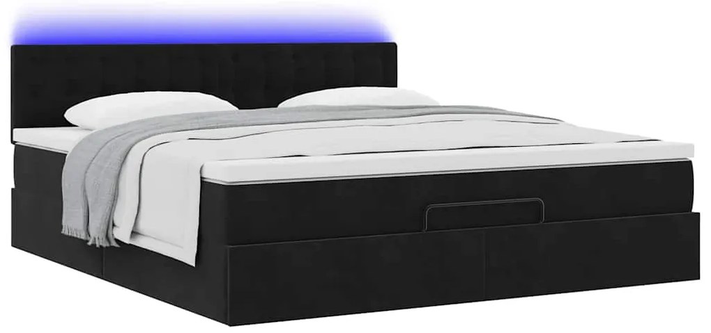 Estrutura de cama otomana com colchão 160x200 cm veludo preto