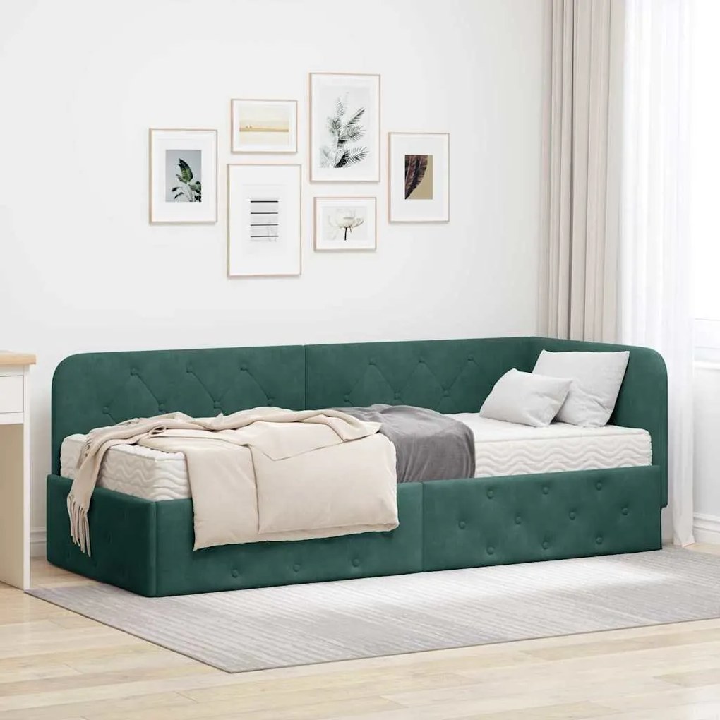 vidaXL Estrutura de Cama de Canto Verde Escuro 80 x 200 cm Veludo