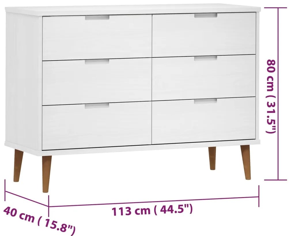 Armário de gavetas MOLDE 113x40x80 cm pinho maciço branco