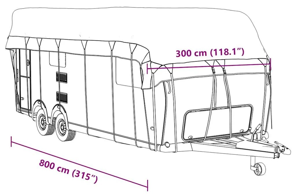 Caravan capa de telhado 800x300 cm tecido não tecido cinzento