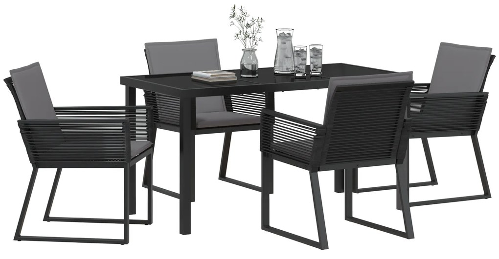 Conjunto de Jantar de Jardim 5 Peças com Almofadas Preto Rattan PE