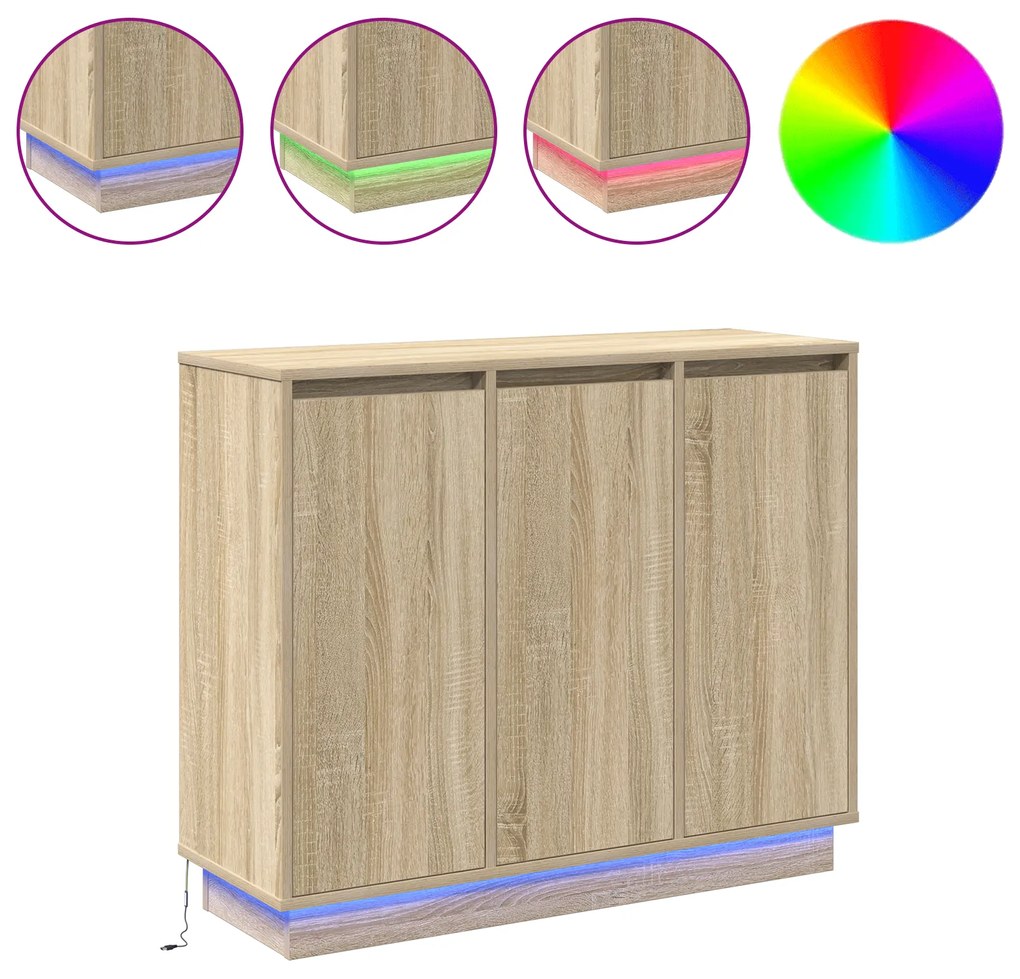 Sideboard vidaXL com LED Carvalho Sonoma 90x32x75 cm em madeira engenh