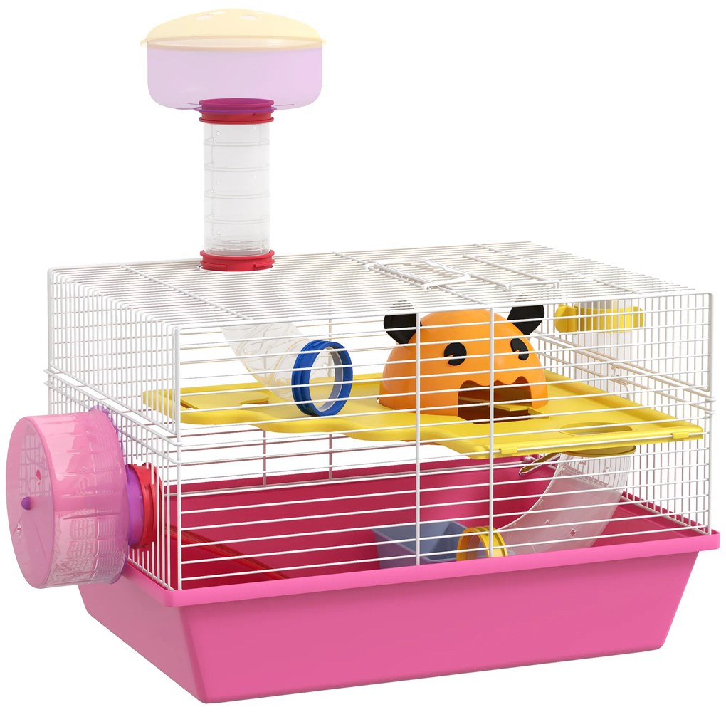 PawHut Gaiola Hamsters Comedouro Bebedouro Roda Exercício Torre Observação Casinha Prática 34x27x25 cm Multicolor | Aosom Portugal
