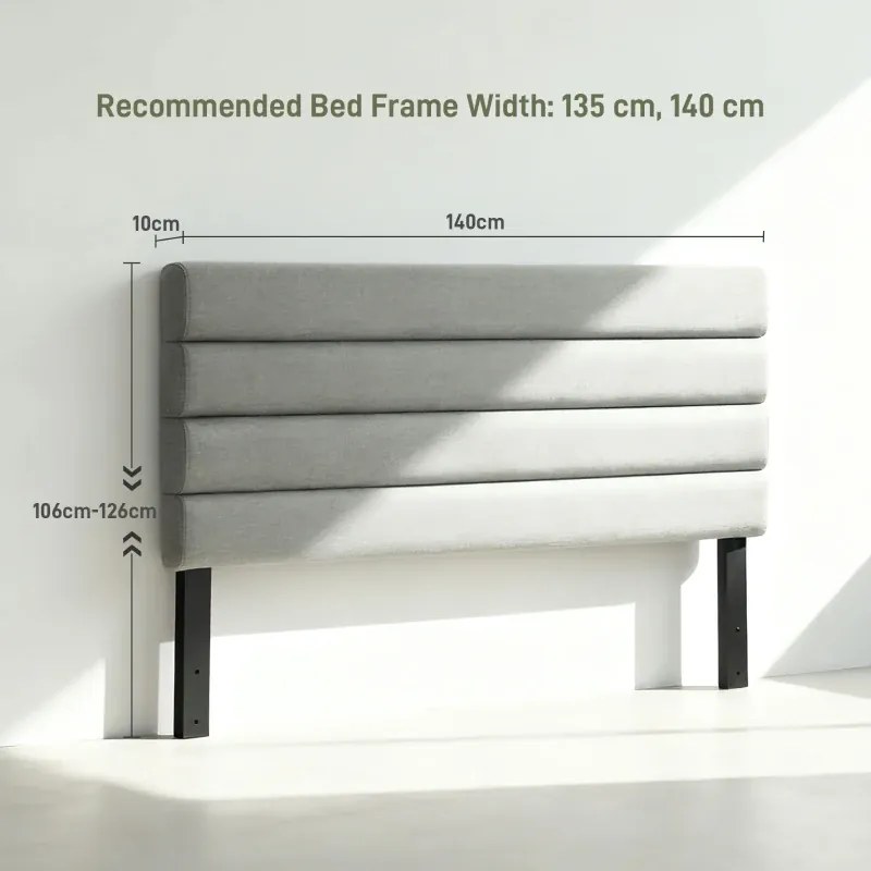 Cabeceira de Cama 140 cm Altura Ajustável em 3 Níveis 106/116/126 cm Estofada em Linho Cinza