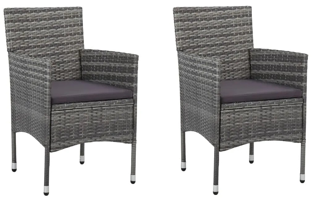 3 pcs conjunto de jantar p/ jardim c/ almofadões vime PE cinza